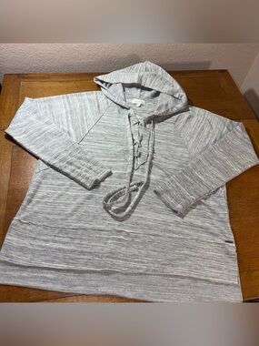 Lucky Brand Light Heather Gray Lace-Up Hooded Sweatshirt